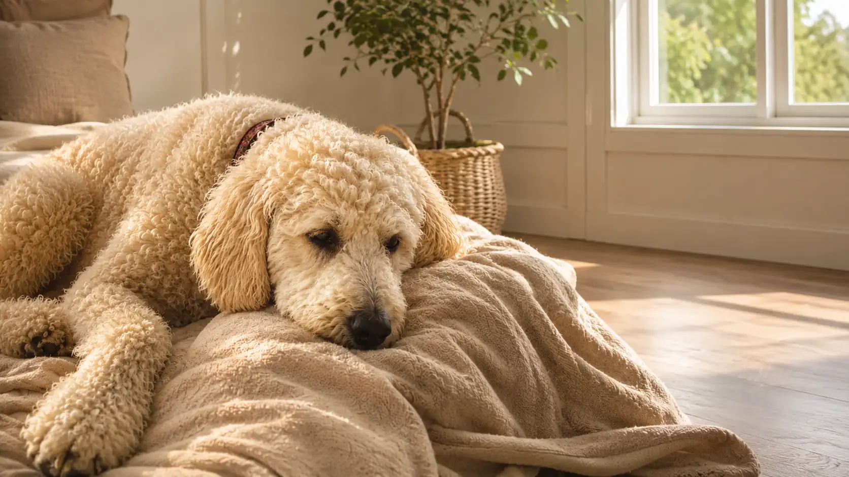 Services 5 Senior dog resting peacefully at home during a pet reiki for senior pets session.